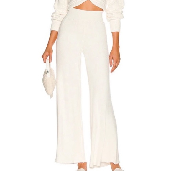 Free People Emilie Wide Elastic Waistband Ribbed Knit Pullover Flared Pants. - Picture 1 of 10